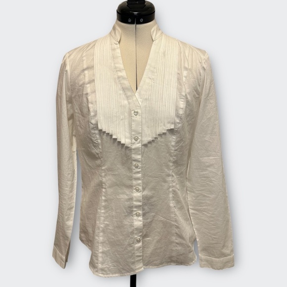 EXPRESS Essential White Cotton Pintuck Shirt M | Cottage Academia Boho Romantic - Picture 5 of 10